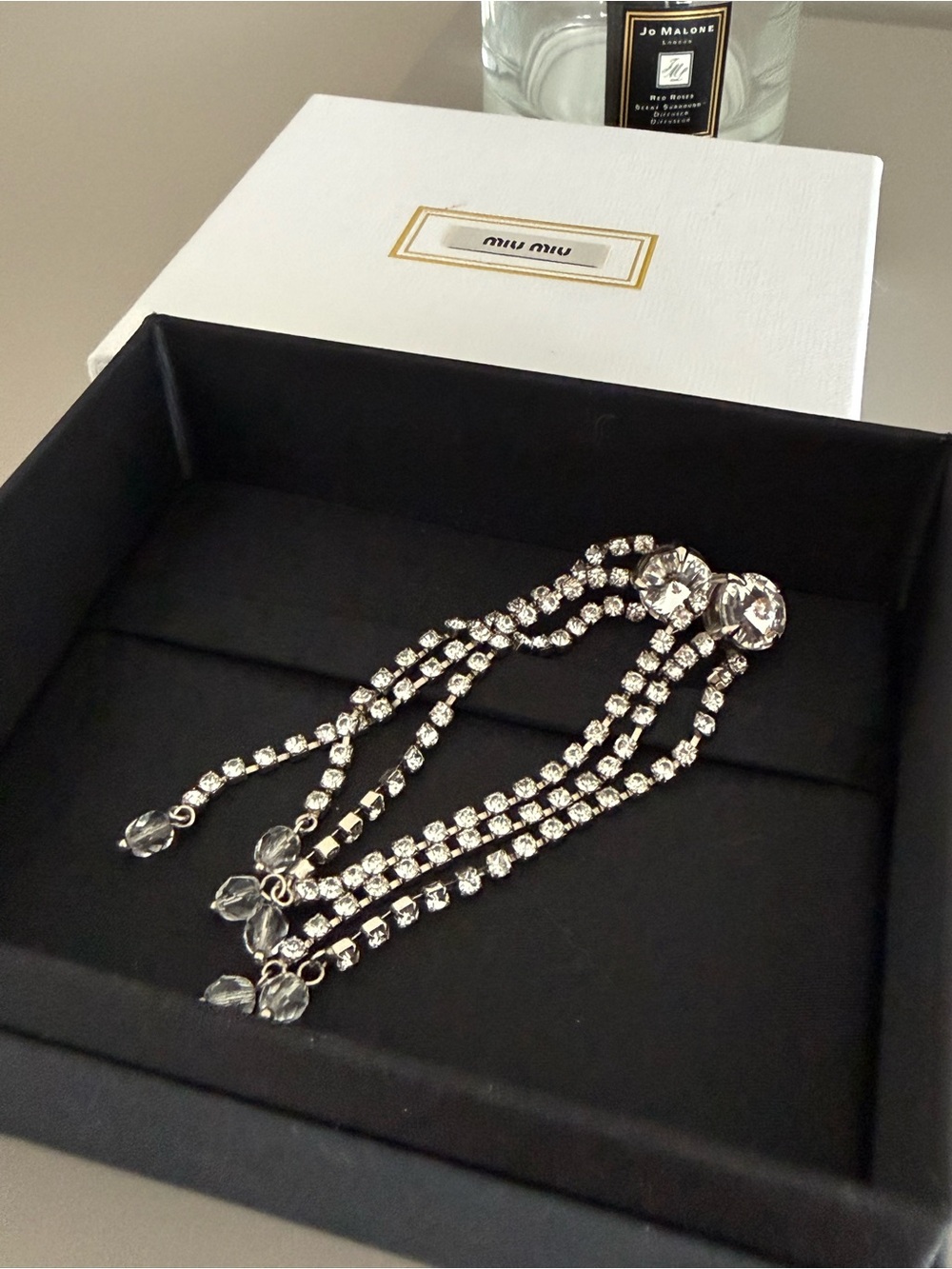 Authentic Miu Miu Clear Crystal Drop Earrings - Elegant Silver-Tone